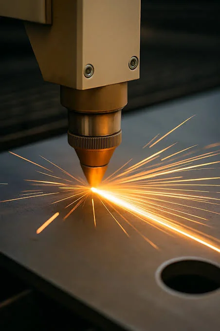 Metal levha üzerinde hassas lazer kesim işlemi